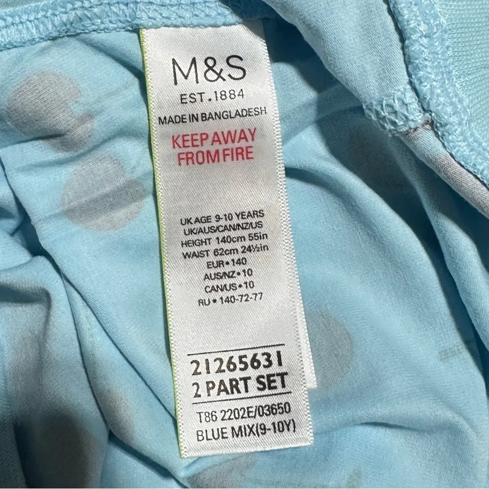 Marks and Spencer Kids Blue Cherry Pajamas UK Size